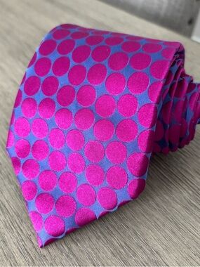 Ted Baker London Men’s Tie Magenta Polka Dot W/Purple 100%Silk Fun & Bright